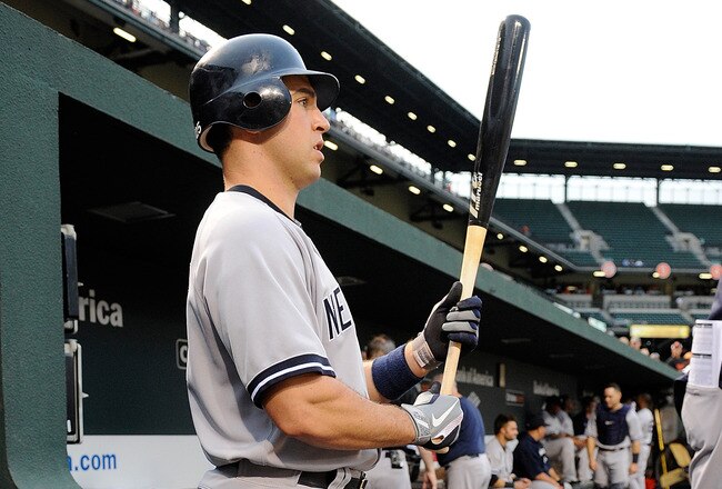 BALTIMORE, MD - AUGUST 29:  Mark Teixeira #25 of the New York Yankees watches the game against the Baltimore Orioles at Oriole Park at Camden Yards on August 29, 2011 in Baltimore, Maryland.  (Photo by Greg Fiume/Getty Images)