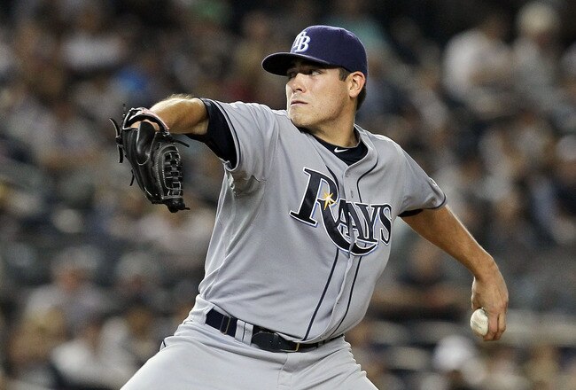 NEW YORK, NY - SEPTEMBER 22:  Matt Moore #55 of the Tampa Bay Rays pitches against the New York Yankees on September 22, 2011 at Yankee Stadium in the Bronx borough of New York City.  (Photo by Jim McIsaac/Getty Images)