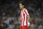 BARCELONA, SPAIN - SEPTEMBER 24:  Falcao Garcia of Club Atletico de Madrid de Madrid looks on during the La Liga match between FC Barcelona and Club Atletico de Madrid at Camp Nou on September 24, 2011 in Barcelona, Spain. barcelona won 5-0 and Messi scored his second hat-trick this season.  (Photo by David Ramos/Getty Images)