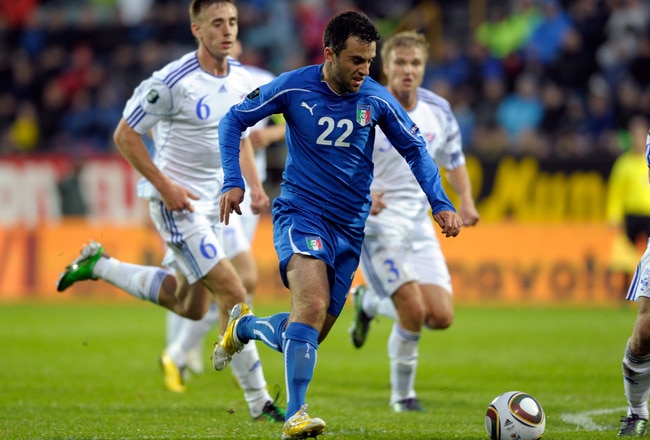 TORSHAVN, DENMARK - SEPTEMBER 02:  Giuseppe Rossi of Italy in action during the EURO 2012 Group C Qualifier match between Faroe Islands and Italy at Torsvollur Stadium on September 2, 2011 in Torshavn, Denmark.  (Photo by Claudio Villa/Getty Images)