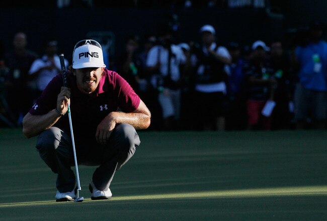 ATLANTA, GA - SEPTEMBER 25:  Hunter Mahan lines up a putt on the 18th green during the final round of the TOUR Championship at East Lake Golf Club on September 25, 2011 in Atlanta, Georgia.  (Photo by Kevin C. Cox/Getty Images)