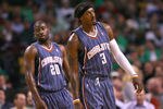 BOSTON, MA - OCTOBER 28:  Raymond Felton #20 and Gerald Wallace #3 of the Charlotte Bobcats react during a game with the Boston Celtics at the TD Banknorth Garden on October 28, 2009 in Boston, Massachusetts. NOTE TO USER: User expressly acknowledges and agrees that, by downloading and/or using this Photograph, user is consenting to the terms and conditions of the Getty Images License Agreement. (Photo by Jim Rogash/Getty Images)