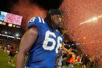 MIAMI GARDENS, FL - FEBRUARY 07: Eric Foster #68 of the Indianapolis Colts walks off the field after being defeated by the New Orleans Saints during Super Bowl XLIV on February 7, 2010 at Sun Life Stadium in Miami Gardens, Florida.  (Photo by Donald Miralle/Getty Images)