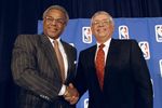 7 Jan 1999:  NBA Union Director Billy Hunter (L) shakes hands with NBA Commissioner David Stern (R) at the NBA Lockout Ending press conference at the New York Sheraton in New York, New York. Mandatory Credit: Ezra O. Shaw  /Allsport