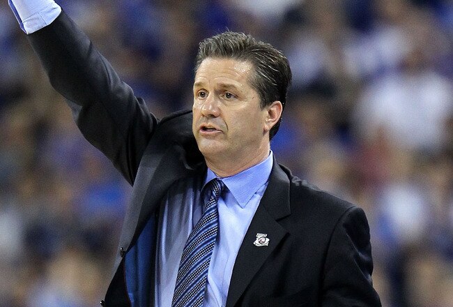 HOUSTON, TX - APRIL 02:  Head coach John Calipari of the Kentucky Wildcats reacts from the sidelines against the Connecticut Huskies during the National Semifinal game of the 2011 NCAA Division I Men's Basketball Championship at Reliant Stadium on April 2, 2011 in Houston, Texas.  (Photo by Andy Lyons/Getty Images)