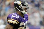 MINNEAPOLIS, MN - SEPTEMBER 25: Adrian Peterson #28 of the Minnesota Vikings returns to the sidelines during the game against the Detroit Lions on September 25, 2011 at Hubert H. Humphrey Metrodome in Minneapolis, Minnesota. (Photo by Hannah Foslien/Getty Images)