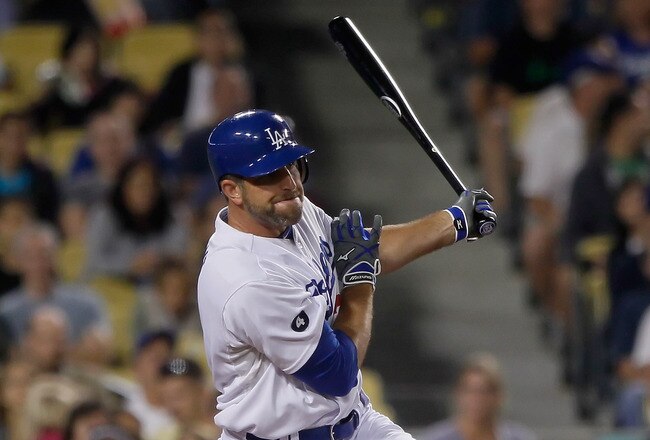 LOS ANGELES, CA - AUGUST 13:  Casey Blake #23 of the Los Angeles Dodgers bats against the Houston Astros at Dodger Stadium on August 13, 2011 in Los Angeles, California.  (Photo by Jeff Gross/Getty Images)