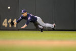 MINNEAPOLIS, MN - SEPTEMBER 16: Grady Sizemore #24 of the Cleveland Indians dives for a ball in center field against the Minnesota Twins in the ninth inning on September 16, 2011 at Target Field in Minneapolis, Minnesota. The Indians defeated the Twins 7-6. (Photo by Hannah Foslien/Getty Images)