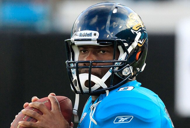 JACKSONVILLE, FL - SEPTEMBER 01:  David Garrard #9 of the Jacksonville Jaguars warms up prior to the game against the St. Louis Rams at EverBank Field on September 1, 2011 in Jacksonville, Florida.  (Photo by Sam Greenwood/Getty Images)