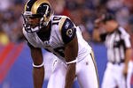EAST RUTHERFORD, NJ - SEPTEMBER 19:  Mike Sims-Walker #10 of the St. Louis Rams lines up against the New York Giants at MetLife Stadium on September 19, 2011 in East Rutherford, New Jersey.  (Photo by Nick Laham/Getty Images)