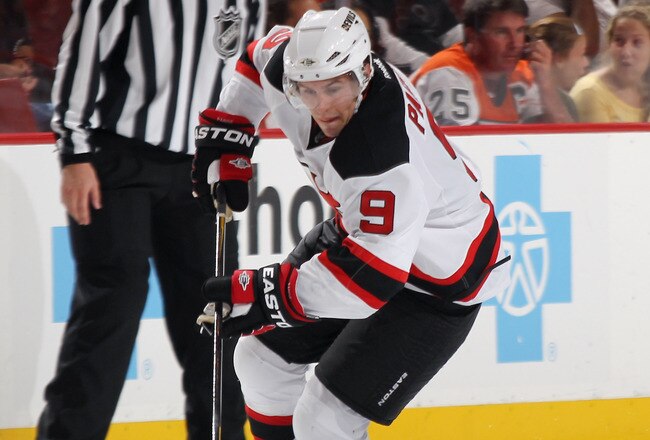 PHILADELPHIA, PA - SEPTEMBER 29:  Zach Parise #9 of the New Jersey Devils of the Philadelphia Flyers at the Wells Fargo Center on September 29, 2011 in Philadelphia, Pennsylvania.  (Photo by Bruce Bennett/Getty Images)