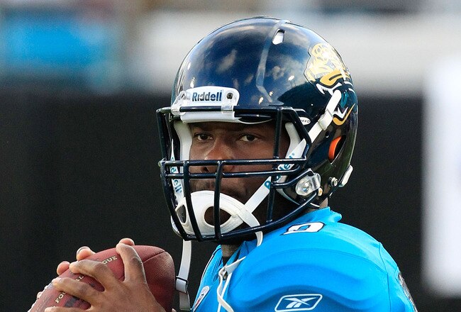 JACKSONVILLE, FL - SEPTEMBER 01:  David Garrard #9 of the Jacksonville Jaguars warms up prior to the game against the St. Louis Rams at EverBank Field on September 1, 2011 in Jacksonville, Florida.  (Photo by Sam Greenwood/Getty Images)