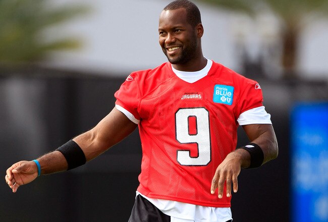 JACKSONVILLE, FL - JULY 28:  Quarterback David Garrard #9 of the Jacksonville Jaguars takes part intraining camp at Florida Blue Health and Wellness practice fields on July 28, 2011 in Jacksonville, Florida.  (Photo by Sam Greenwood/Getty Images)