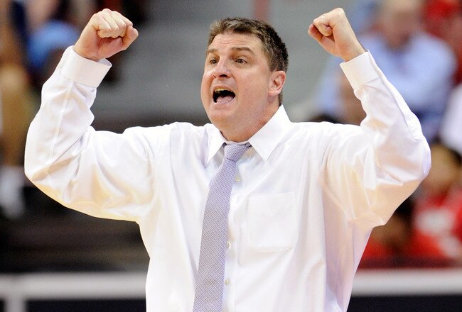 LAS VEGAS, NV - MARCH 10:  Head coach Jim Christian of the Texas Christian University Horned Frogs gestures during a quarterfinal game of the Conoco Mountain West Conference Basketball tournament against the Brigham Young University Cougars at the Thomas & Mack Center March 10, 2011 in Las Vegas, Nevada. BYU won 64-58.  (Photo by Ethan Miller/Getty Images)