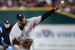 DETROIT, MI - OCTOBER 03:  CC Sabathia #52 of the New York Yankees throws a pitch against the Detroit Tigers in the first inning of Game Three of the American League Division Series at Comerica Park on October 3, 2011 in Detroit, Michigan.  (Photo by Gregory Shamus/Getty Images)