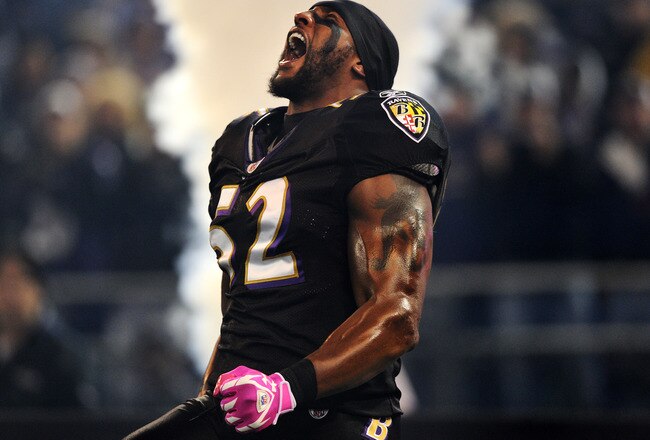 BALTIMORE, MD - OCTOBER 2: Linebacker Ray Lewis #52 of the Baltimore Ravens is introduced before taking on the New York Jets at M&T Bank Stadium on October 2, 2011 in Baltimore, Maryland. (Photo by Patrick Smith/Getty Images)