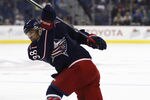 COLUMBUS, OH - SEPTEMBER 20:  Cam Atkinson #38 of the Columbus Blue Jackets takes a shot on goal during the game against the Winnipeg Jets on September 20, 2011 at Nationwide Arena in Columbus Ohio.  The Blue Jackets defeated the Jets 5-1.  (Photo by John Grieshop/Getty Images)