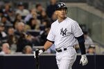 NEW YORK, NY - OCTOBER 06:  Alex Rodriguez #13 of the New York Yankees reacts after he struck out looking in the bottom of the second inning against the Detroit Tigers during Game Five of the American League Championship Series at Yankee Stadium on October 6, 2011 in the Bronx borough of New York City.  (Photo by Nick Laham/Getty Images)