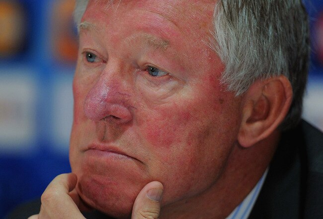 MANCHESTER, ENGLAND - SEPTEMBER 26:  Manager Sir Alex Ferguson of Manchester United attends a press conference ahead of their UEFA Champions League Group C match against Basel at Old Trafford on September 26, 2011 in Manchester, England.  (Photo by Michael Regan/Getty Images)