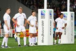 AUCKLAND, NEW ZEALAND - OCTOBER 08:  (L-R) Chris Ashton, Lewis Moody, Ben Youngs and Manu Tuilagi of England look dejected during quarter final two of the 2011 IRB Rugby World Cup between England and France at Eden Park on October 8, 2011 in Auckland, New Zealand.  (Photo by David Rogers/Getty Images)