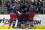 COLUMBUS, OH - OCTOBER 7:  Rick Nash #61 of the Columbus Blue Jackets celebrates his third period goal against the Nashville Predators during the game at Nationwide Arena on October 7, 2011 in Columbus, Ohio.  The Predators defeated the Blue Jackets 3-2.  (Photo by Justin K. Aller/Getty Images)