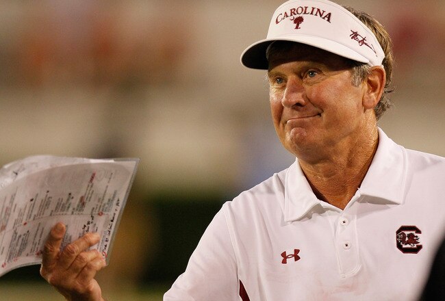ATHENS, GA - SEPTEMBER 10:  Steve Spurrier of the South Carolina Gamecocks looks on during the game against the Georgia Bulldogs at Sanford Stadium on September 10, 2011 in Athens, Georgia.  (Photo by Kevin C. Cox/Getty Images)
