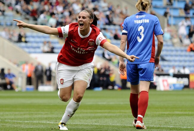 COVENTRY, ENGLAND - MAY 21:  Julie Fleeting celebrates after scoring for Arsenal during the Women's FA Cup Final between Arsenal LFC and Bristol Academy at The Ricoh Arena on May 21, 2011 in Coventry, England. (Photo by Alan Crowhurst/ Getty Images)