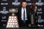 LAS VEGAS, NV - JUNE 22:  Daniel Sedin of the Vancouver Canucks poses after winning the Art Ross Trophy and the Ted Lindsay Award during the 2011 NHL Awards at The Pearl concert theater at the Palms Casino Resort June 22, 2011 in Las Vegas, Nevada.  (Photo by Bruce Bennett/Getty Images)