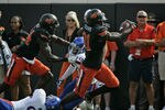STILLWATER, OK - OCTOBER 8:  Wide receiver Justin Blackmon #81 of Oklahoma State breaks a tackle on the way to score in the first half against Kansas University on October 8, 2011 at Boone Pickens Stadium in Stillwater, Oklahoma.  Oklahoma State defeated Kansas 37-14.  (Photo by Brett Deering/Getty Images)