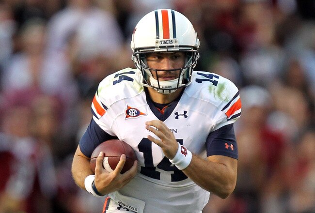 COLUMBIA, SC - OCTOBER 01:  Barrett Trotter #14 of the Auburn Tigers against the South Carolina Gamecocks during their game at Williams-Brice Stadium on October 1, 2011 in Columbia, South Carolina.  (Photo by Streeter Lecka/Getty Images)