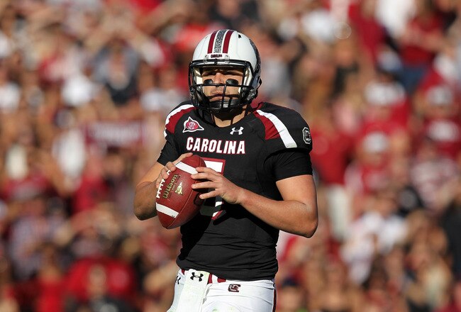 COLUMBIA, SC - OCTOBER 01:  Stephen Garcia #5 of the South Carolina Gamecocks against the Auburn Tigers during their game at Williams-Brice Stadium on October 1, 2011 in Columbia, South Carolina.  (Photo by Streeter Lecka/Getty Images)
