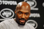 FLORHAM PARK, NJ - AUGUST 07:  Derrick Mason #85 of the New York Jets speaks to the media at NY Jets Practice Facility on August 7, 2011 in Florham Park, New Jersey.  (Photo by Patrick McDermott/Getty Images)