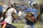 DETROIT - OCTOBER 10: Jahvid Best #44 of the Detroit Lions runs 88 yards for a third quarter touchdown during the game against the Chicago Bears at Ford Field on October 10, 2011 in Detroit, Michigan.  (Photo by Leon Halip/Getty Images)