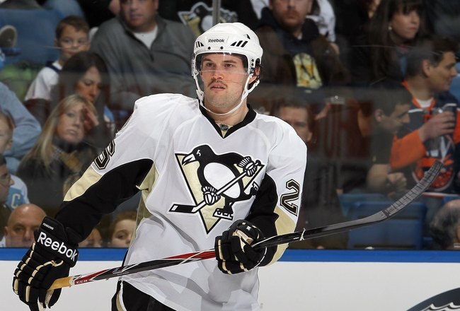 UNIONDALE, NY - FEBRUARY 11:  Eric Tangradi #26 of the Pittsburgh Penguins skates against the New York Islanders on February 11, 2011 at Nassau Coliseum in Uniondale, New York. The Isles defeated the Pens 9-3.  (Photo by Jim McIsaac/Getty Images)