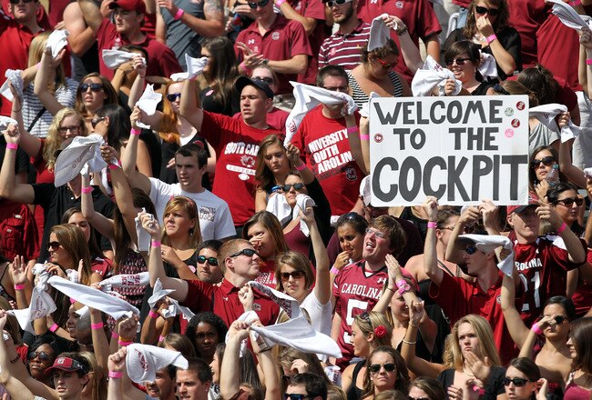 COLUMBIA, SC - OCTOBER 08:  Fans of the South Carolina Gamecocks cheer on during their game against the Kentucky Wildcats at Williams-Brice Stadium on October 8, 2011 in Columbia, South Carolina.  (Photo by Streeter Lecka/Getty Images)