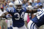 INDIANAPOLIS, IN - OCTOBER 9: Delone Carter #34, of the Indianapolis Colts  runs against the Kansas City Chiefs during the first half of play at Lucas Oil Field on October 9, 2011 in Indianapolis, Indiana. The Chiefs won 28-24.  (Photo by John Sommers II/Getty Images)