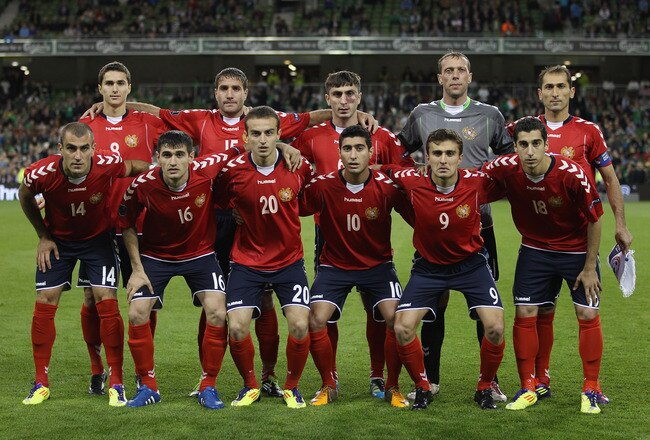DUBLIN, IRELAND - OCTOBER 11:   Armenia team line up during the EURO 2012 Group B qualifying match between the Republic of Ireland and Armenia at the Aviva Stadium on October 11, 2011 in Dublin, Ireland.  (Photo by Michael Steele/Getty Images)