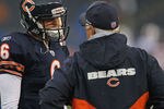 CHICAGO, IL - AUGUST 13:  Jay Cutler #6 of the Chicago Bears talks with offensive coordinator Mike Martz during warm-ups before a preseason game against the Buffalo Bills at Soldier Field on August 13, 2011 in Chicago, Illinois. The Bears defeated the Bills 10-3.  (Photo by Jonathan Daniel/Getty Images)