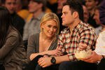 LOS ANGELES, CA - MAY 17:  (L-R) Actress Hilary Duff and Mike Comrie of the Edmonton Oilers watch the Los Angeles Lakers play the Phoenix Suns in Game One of the Western Conference Finals during the 2010 NBA Playoffs at Staples Center on May 17, 2010 in Los Angeles, California. NOTE TO USER: User expressly acknowledges and agrees that, by downloading and/or using this Photograph, user is consenting to the terms and conditions of the Getty Images License Agreement.  (Photo by Jeff Gross/Getty Images)
