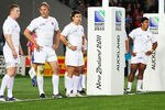 AUCKLAND, NEW ZEALAND - OCTOBER 08:  (L-R) Chris Ashton, Lewis Moody, Ben Youngs and Manu Tuilagi of England look dejected during quarter final two of the 2011 IRB Rugby World Cup between England and France at Eden Park on October 8, 2011 in Auckland, New Zealand.  (Photo by David Rogers/Getty Images)