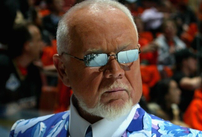 ANAHEIM, CA - MAY 30:  CBC News reporter, Don Cherry walks on the ice before the start of Game Two of the 2007 Stanley Cup finals between the Anaheim Ducks and the Ottawa Senators on May 30, 2007 at Honda Center in Anaheim, California.   (Photo by Bruce Bennett/Getty Images)