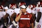 LAWRENCE, KS - OCTOBER 15:  Head coach Bob Stoops of the Oklahoma Sooners watches from the sidelines during the game against the Kansas Jayhawks on October 15, 2011 at Memorial Stadium in Lawrence, Kansas.  (Photo by Jamie Squire/Getty Images)