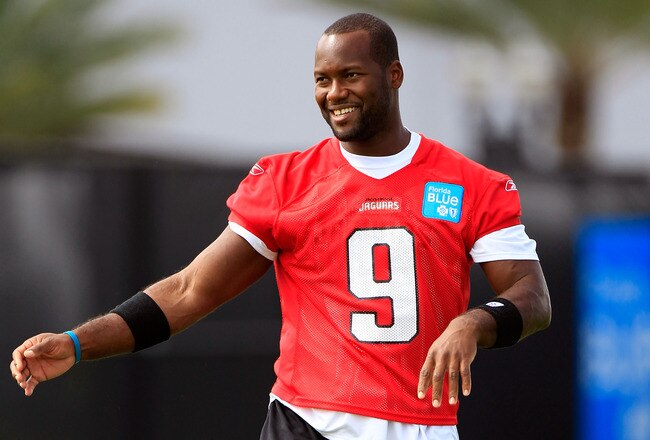 JACKSONVILLE, FL - JULY 28:  Quarterback David Garrard #9 of the Jacksonville Jaguars takes part intraining camp at Florida Blue Health and Wellness practice fields on July 28, 2011 in Jacksonville, Florida.  (Photo by Sam Greenwood/Getty Images)