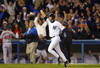 BRONX, NY - OCTOBER 16:  Aaron Boone #19 of the New York Yankees celebrates after hitting the game winning home run in the bottom of the eleventh inning against the Boston Red Sox during game 7 of the American League Championship Series on October 16, 2003 at Yankee Stadium in the Bronx, New York. The Yankees won 6-5, advancing them to the World Series.  (Photo by Ezra Shaw/Getty Images)