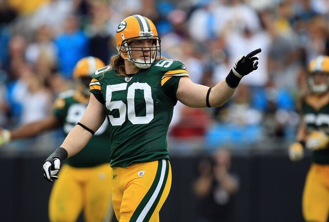 CHARLOTTE, NC - SEPTEMBER 18:   A.J. Hawk #50 of the Green Bay Packers during their game against the Carolina Panthers at Bank of America Stadium on September 18, 2011 in Charlotte, North Carolina.  (Photo by Streeter Lecka/Getty Images)
