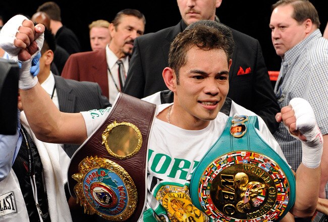 LAS VEGAS, NV - FEBRUARY 19:  Nonito Donaire of the Philippines celebrates his second-round TKO victory over Fernando Montiel of Mexico during their WBC/WBO bantamweight championship bout at the Mandalay Bay Events Center February 19, 2011 in Las Vegas, Nevada.  (Photo by Ethan Miller/Getty Images)