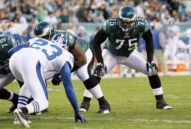 PHILADELPHIA - NOVEMBER 07:  Juqua Parker #75 of the Philadelphia Eagles against the Indianapolis Colts on November 7, 2010 at Lincoln Financial Field in Philadelphia, Pennsylvania. The Eagles defeated the Colts 26-24.  (Photo by Jim McIsaac/Getty Images)