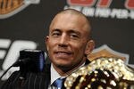 NEW YORK - MARCH 24:  Georges St-Pierre of Montreal, Quebec, Canada speaks at a press conference for UFC 111 at Radio City Music Hall on March 24, 2010 in New York City.  St-Pierre will face Dan Hardy of Nottingham UK in the Welterweight title bout. (Photo by Jeff Zelevansky/Getty Images)