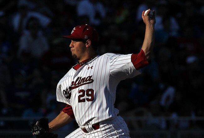 OMAHA, NE - JUNE 28:  Pitcher Michael Roth #29 of the South Carolina Gamecocks throws against the Florida Gators during game 2 of the men's 2011 NCAA College Baseball World Series at TD Ameritrade Park Omaha on June 28, 2011 in Omaha, Nebraska.  (Photo by Ronald Martinez/Getty Images)