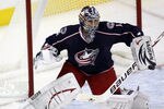 COLUMBUS, OH - OCTOBER 18:  Goalie Steve Mason #1 of the Columbus Blue Jackets makes the save during the game against the Dallas Stars at Nationwide Arena on October 18, 2011 in Columbus, Ohio.  The Stars defeated Blue Jackets 3-2.  (Photo by John Grieshop/Getty Images)